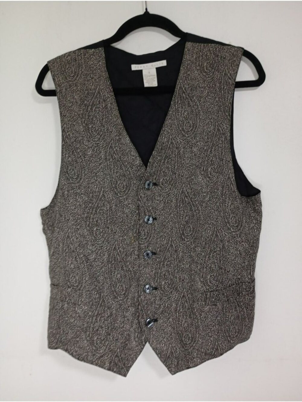 Perry Ellis Mens Paisley Vest Black & Gray Size Small Adjustable Back Business